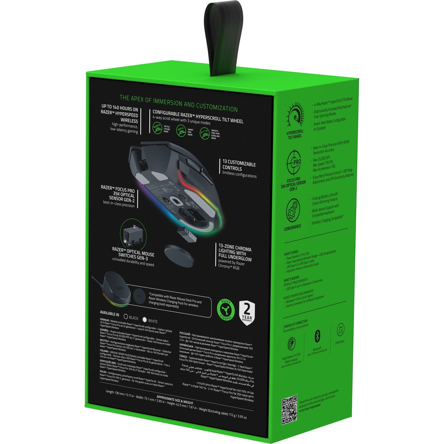 Mouse da gioco Razer basilisk v3 pro 35k (nero, USB Bluetooth hyperspeed wireless, 35000 dpi, chroma RGB)