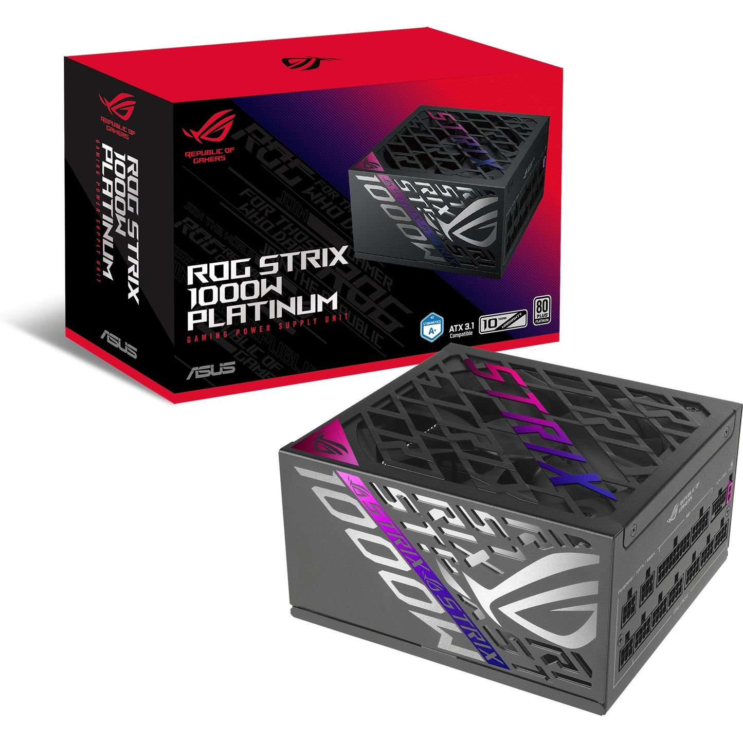 Asus rog strix platinum modulaire 1000 watt voeding (zwart, 1x 12v-2x6, 4x pcie)