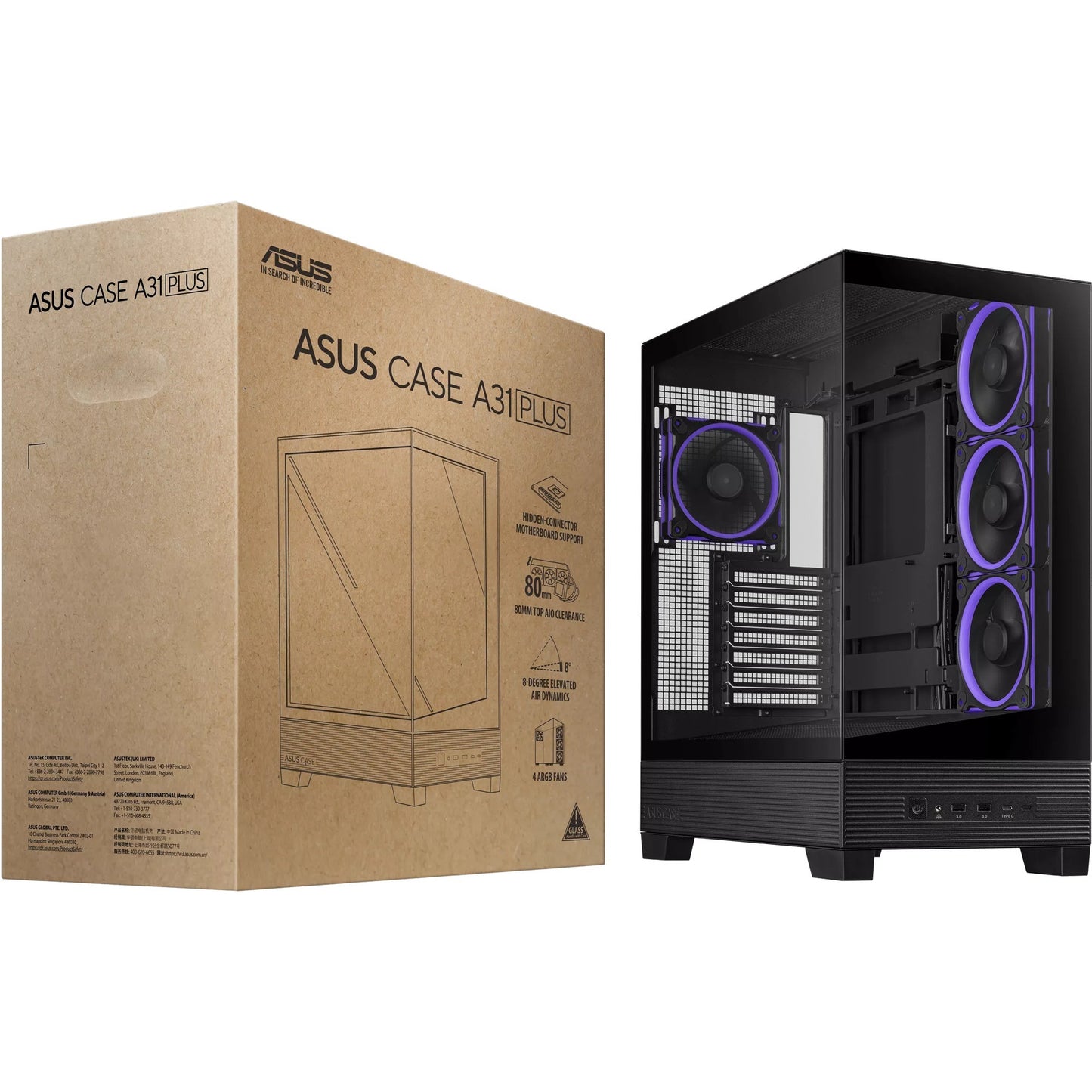 Custodia midi tower Asus a31 plus (nera | 2x USB-A | 2x USB-C | vetro temperato)