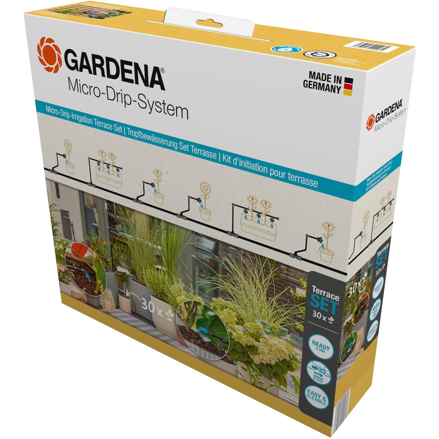 Set di terrazza di rimozione di micro-drip di gardena (30 piante)