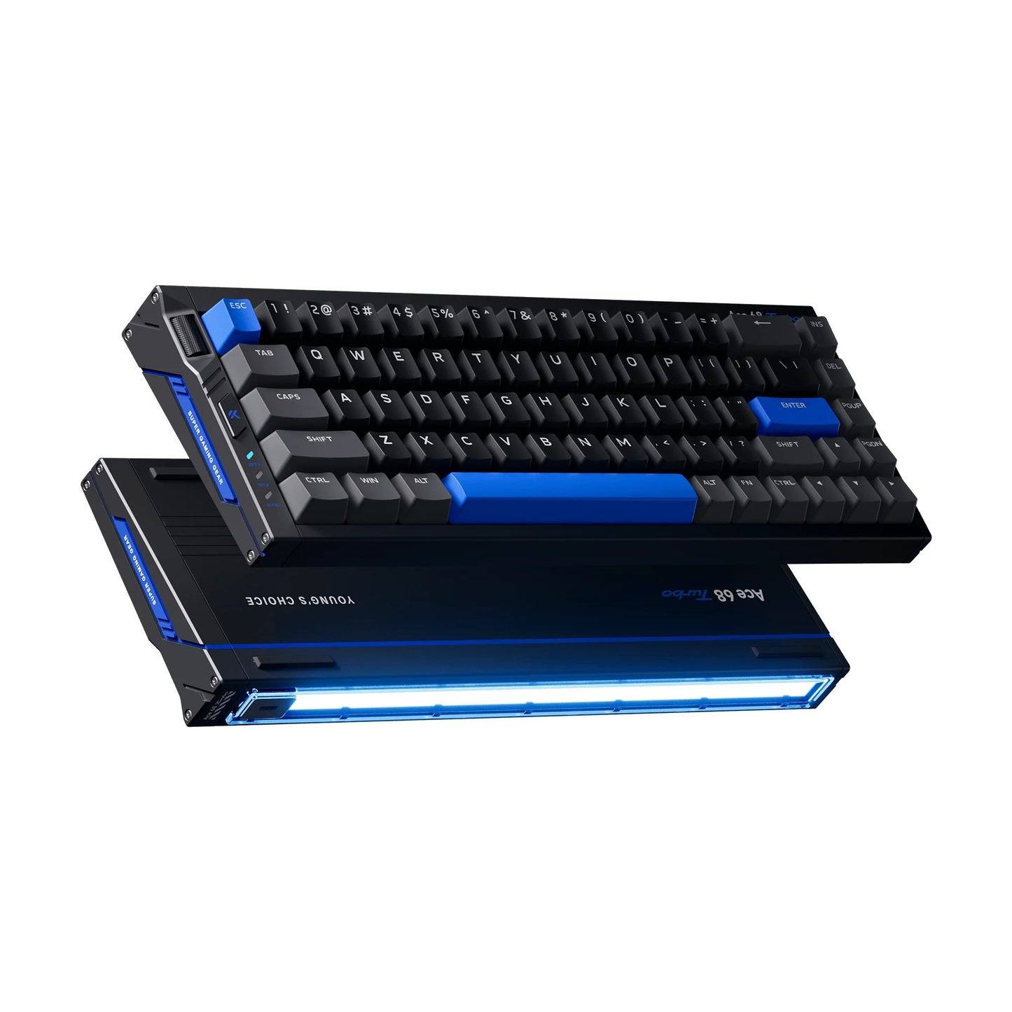 Mchose Ace 68 Turbo Teclado de efecto Hall para deportes electrónicos totalmente de aluminio (negro, diseño de EE. UU. (QWERTY), montaje Tai GT HE, 65%, 16K, RGB, intercambio en caliente, USB-C, sensor de efecto Hall)