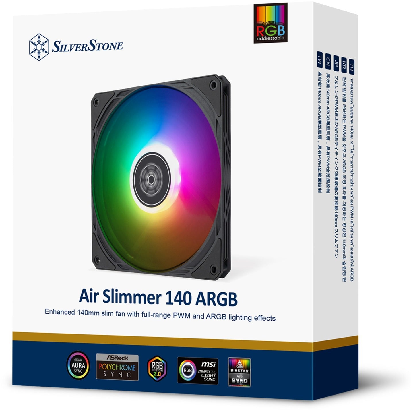 Silverstone air slimmer 140 argb case fan (zwart, 140 x 15 x 140 mm, pwm)