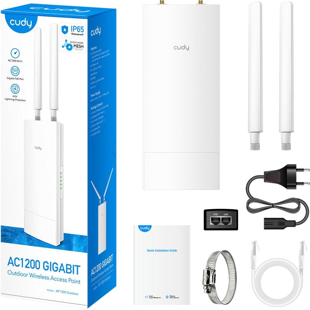 Cudy ap1300 ac1200 wifi gigabit outdoor access point (wit, poe)
