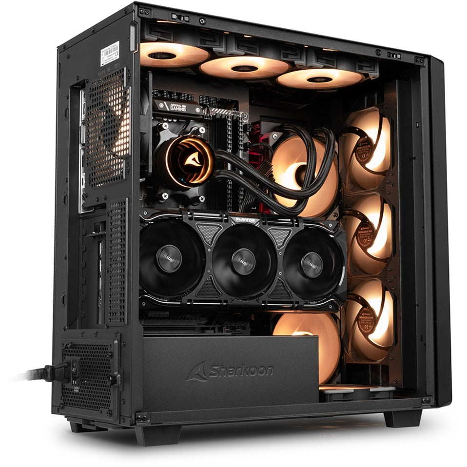 Sharkoon rebel c70g rgb midi tower behuizing (zwart houtkleur | 2x usb-a | 1x usb-c | rgb | tempered glass)