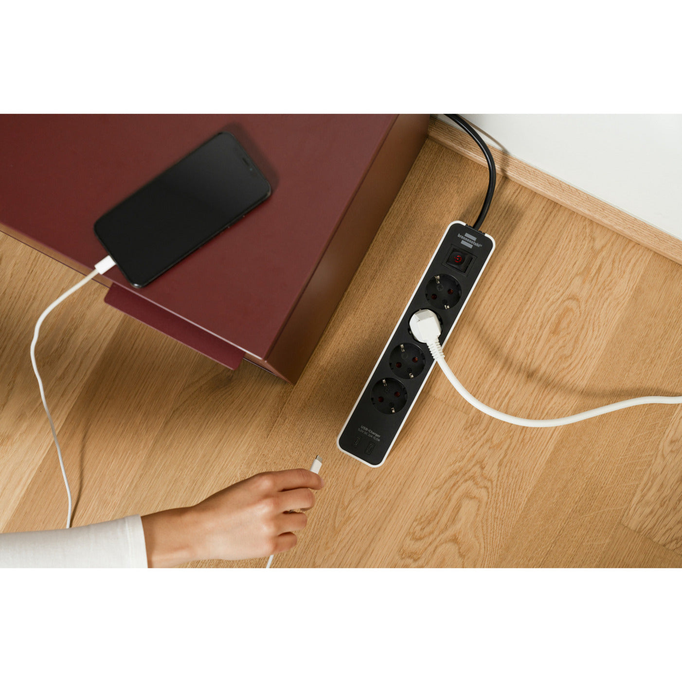 Regleta Brennerstuhl ecolor con 2 tomas de carga USB-C | 4 veces | blanco negro | 1,5m h05vv-f 3g1.5 - 1153240126