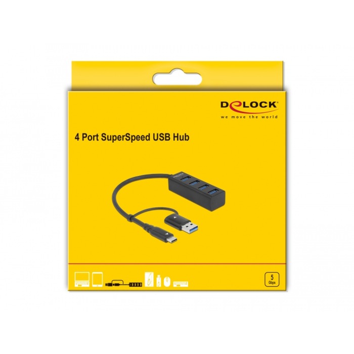 Delock 4-Fever USB 3.2 Gen 1 Hub con USB Type-C o USB T