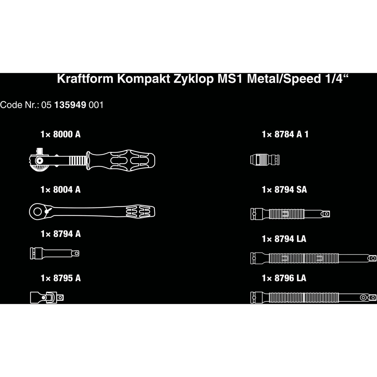 Wera kraftform compact zyklop ms1 metal speed ratel, 1 4 (zwart groen, 2-delig)