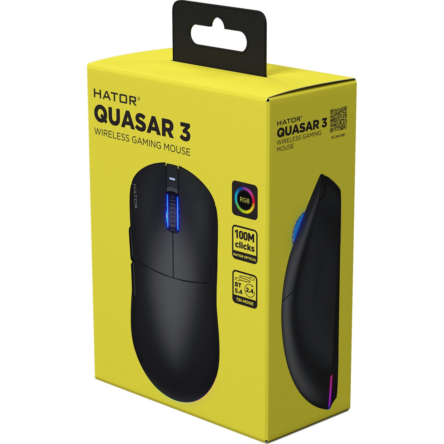 Ratón inalámbrico para juegos Hator Quasar 3 (negro, 400 - 12.000 ppp, RGB, 2,4 GHz Bluetooth 5.1 USB)