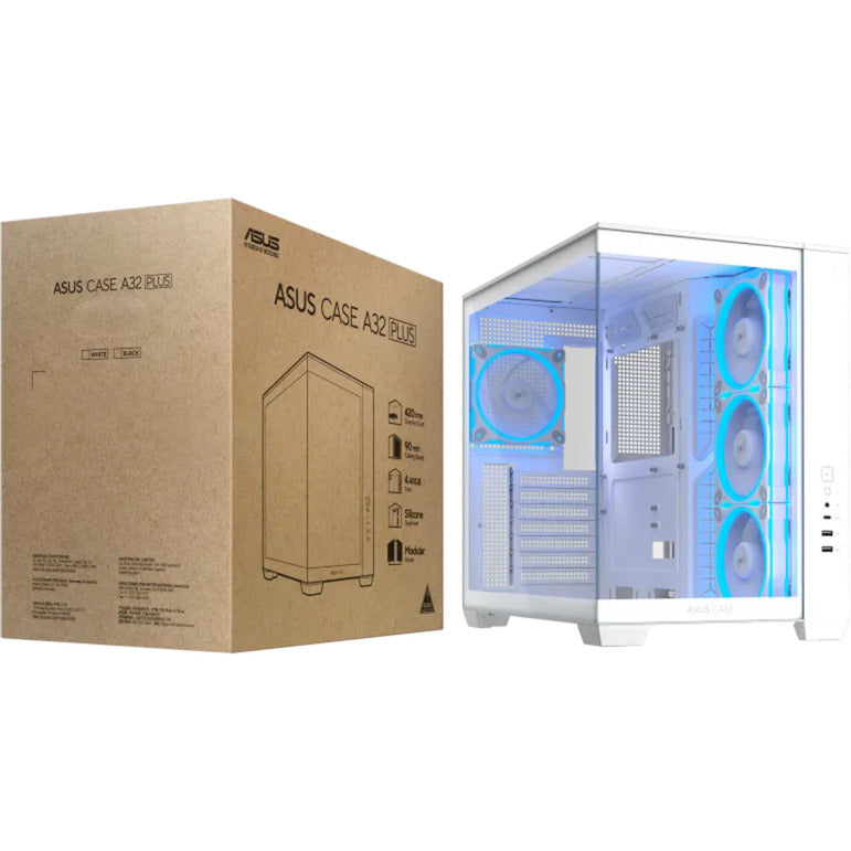 Asus a32 plus midi tower behuizing (wit | 2x usb-a | 1x usb-c | rgb | tempered glass)