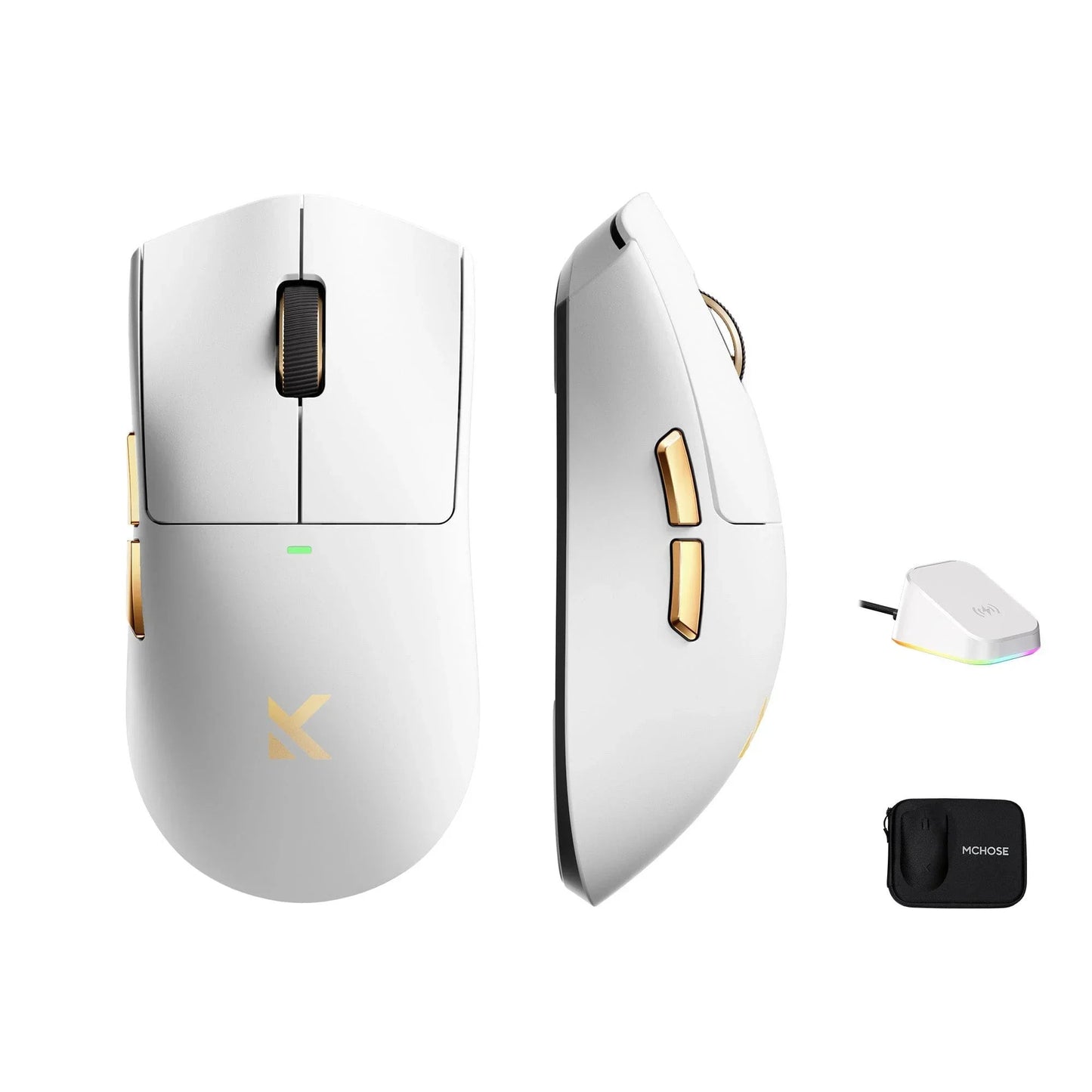 Mchose k7 ultra lightweight wireless gaming mouse (wit goud, rgb, usb 2.4 ghz, 42.000 dpi)