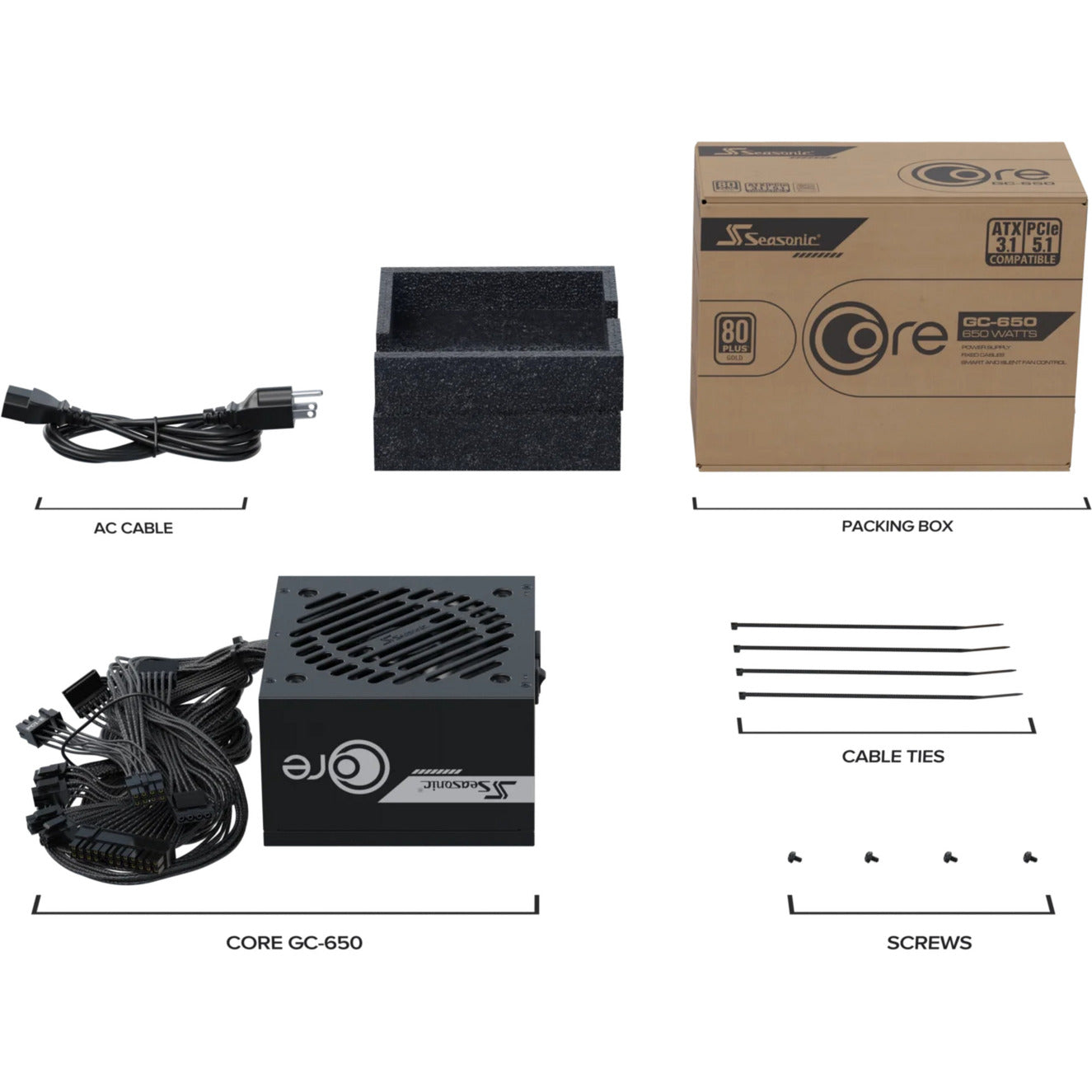 Alimentatore Seasonic core gc-650 atx 3.1 da 650 watt (nero, 2x pcie)