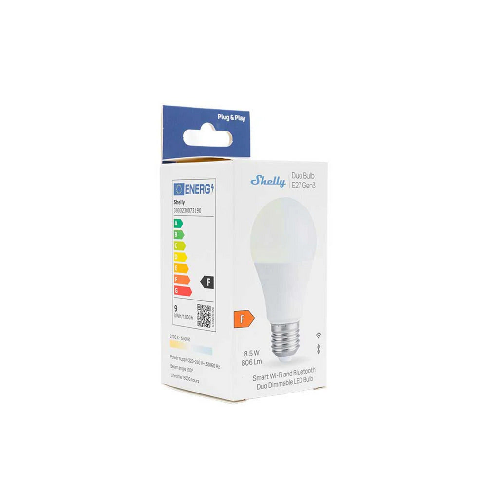 Lámpara LED Shelly duo bulb e27 gen3 (blanca, 2700-6500k, WiFi, Bluetooth, regulable)