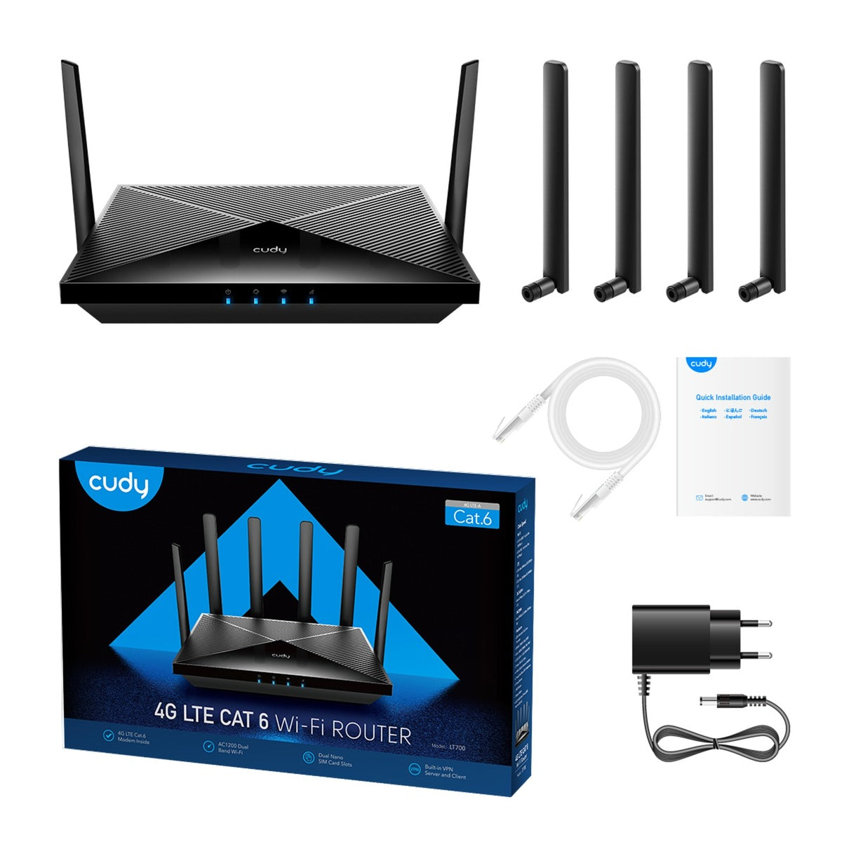 Cudy ac1200 wi-fi 4g lte-cat6 gigabit mesh router (zwart, mesh, app, 2x nano sim-slot)