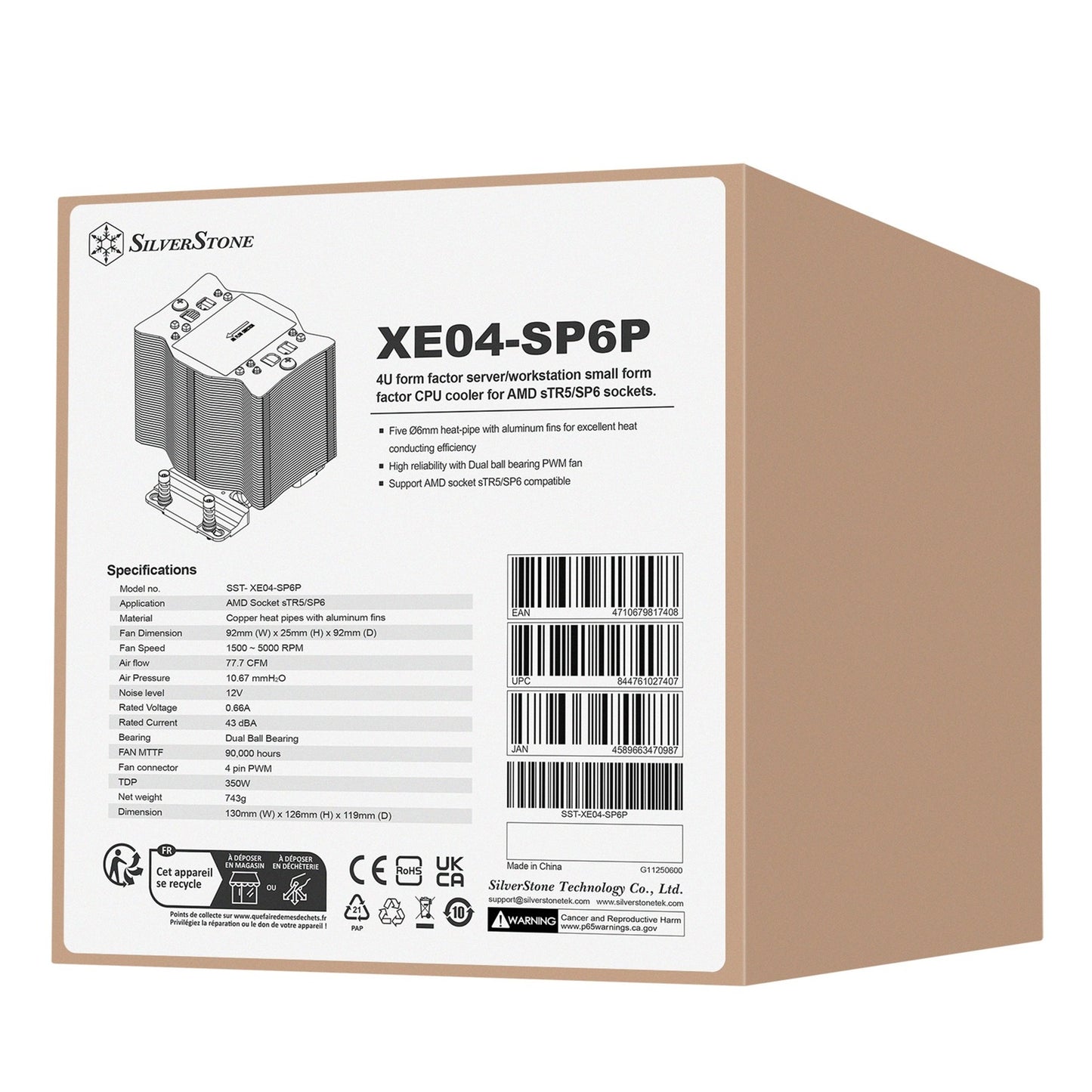 Silverstone sst-xe04-sp6p cpu-koeler (4-pins pwm fan-connector)