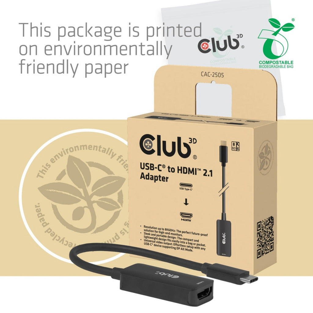 Club 3D CAC-2505 Adattatore da USB-C a HDMI 2.1 8k60hz (nero)