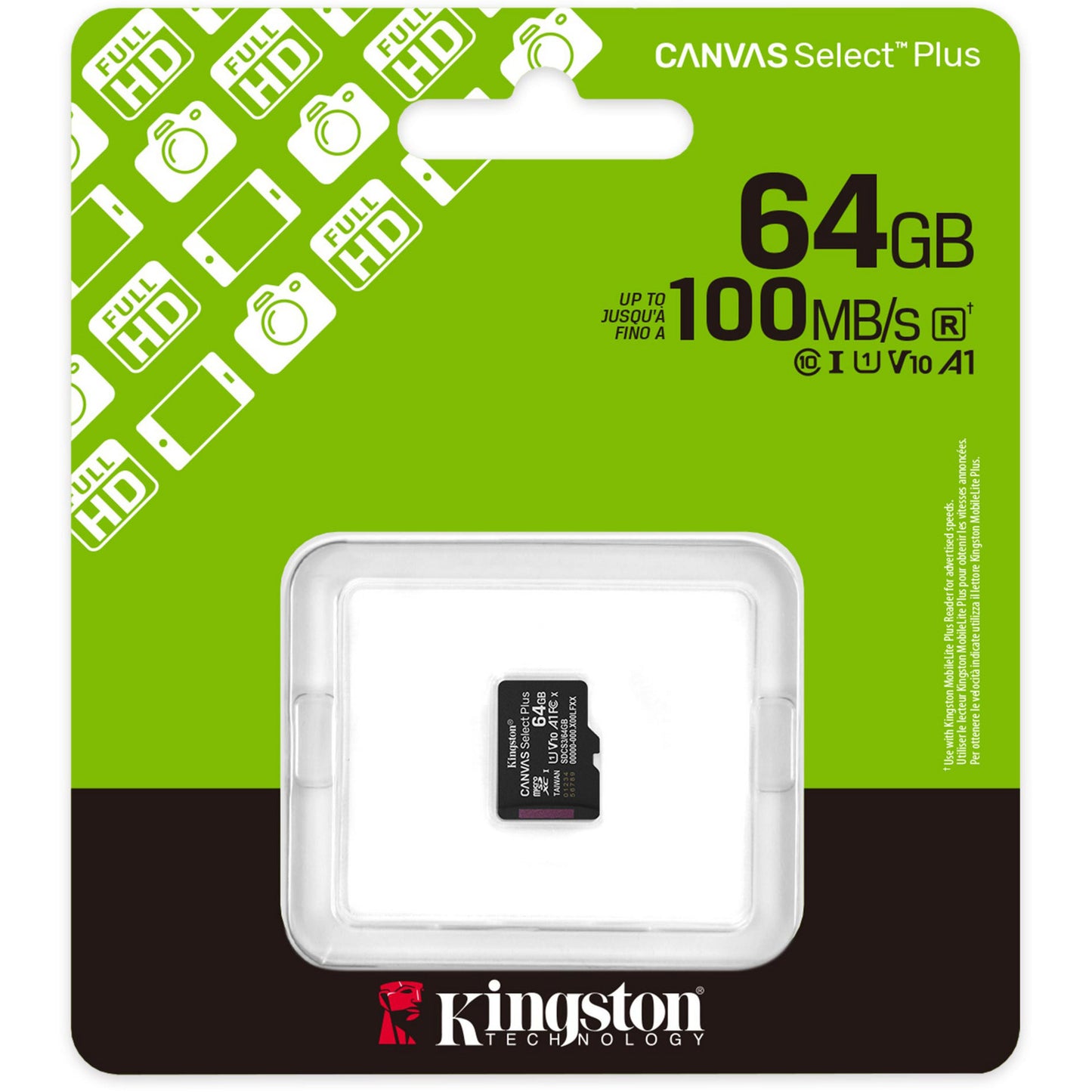 Scheda di memoria MicroSDXC Kingston Canvas Select Plus da 64 GB (nera, UHS-I U1, Classe 10, V10)