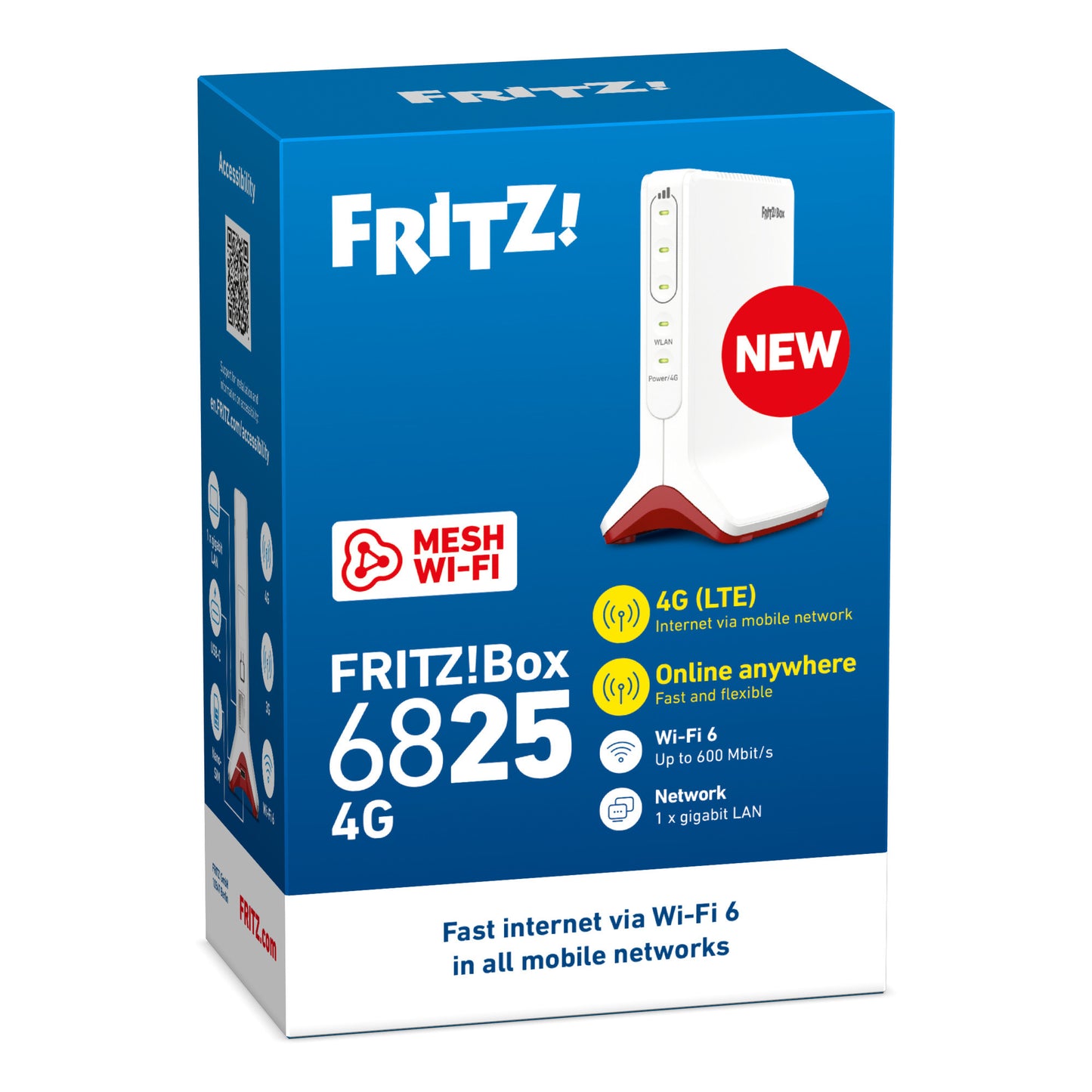 Fritz! box 6825 4g edition international wlan lte router (wit rood, mesh wi-fi, 4g 3g)