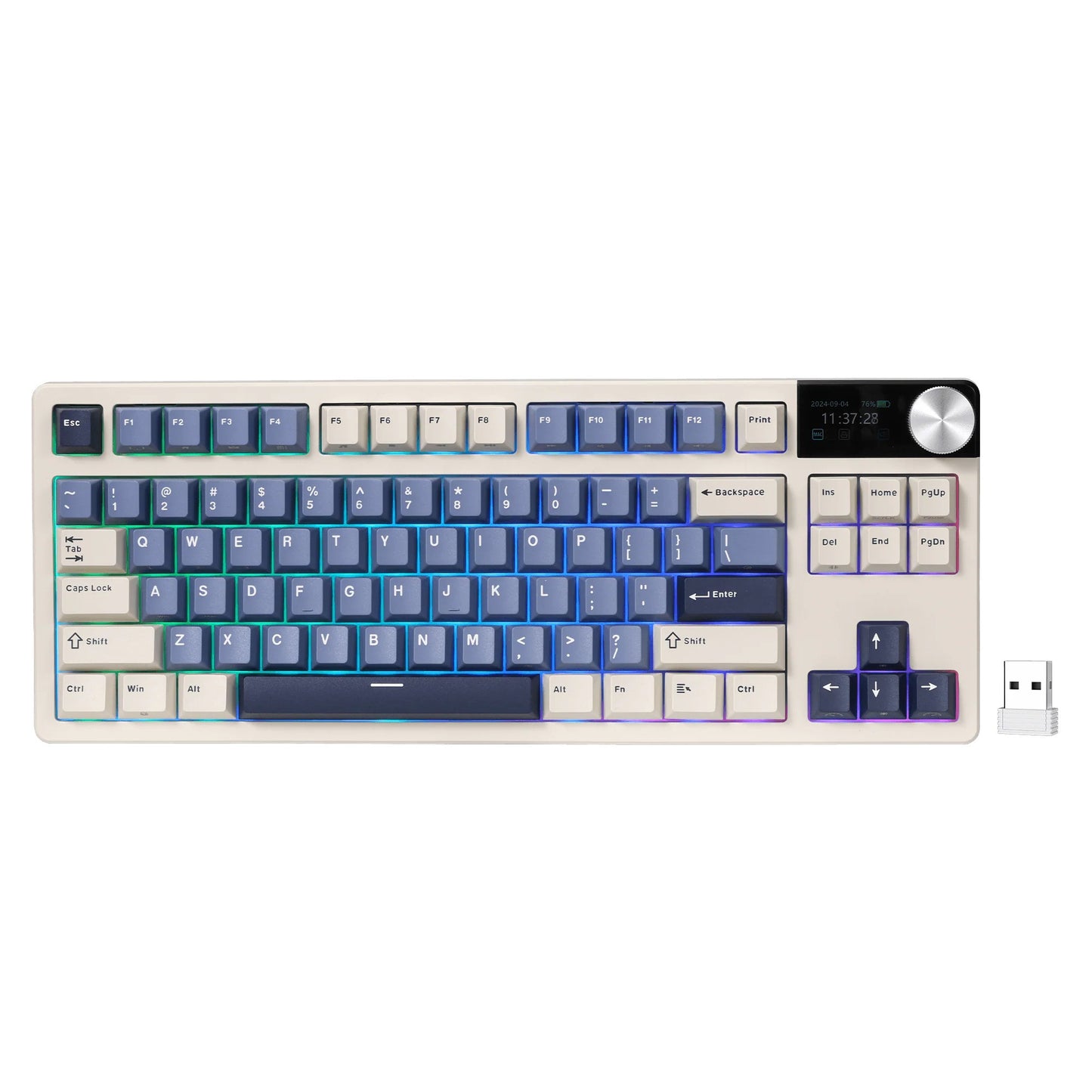 Tastiera da gioco wireless Royal Kludge S85 TKL (layout USA, blu orizzonte, interruttore beige, 80%, RGB, hot swap, Bluetooth USB-C da 2,4 GHz)