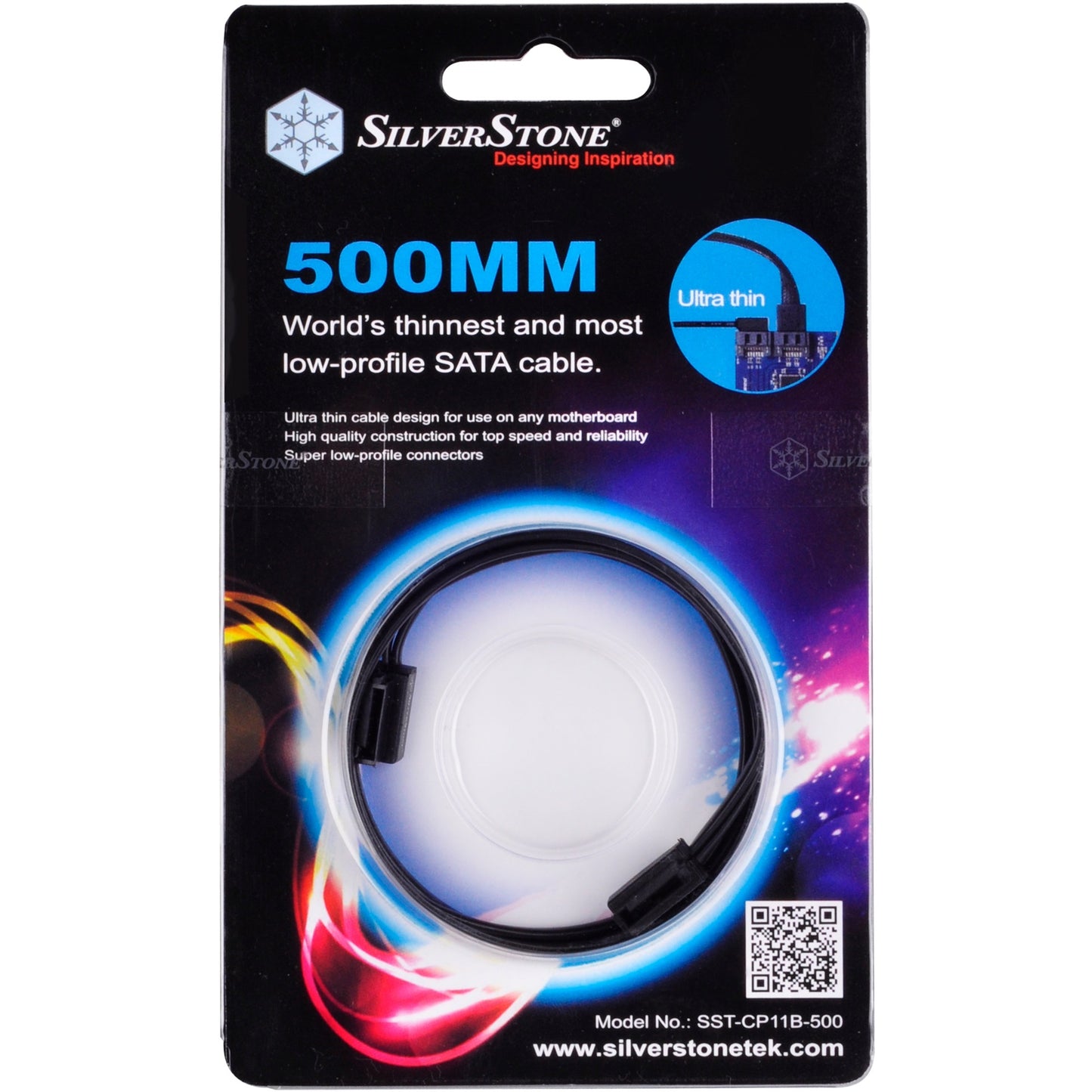 Silverstone sata iii kabel 50cm (zwart, 6gb s, low profile connector, cp11b-500)