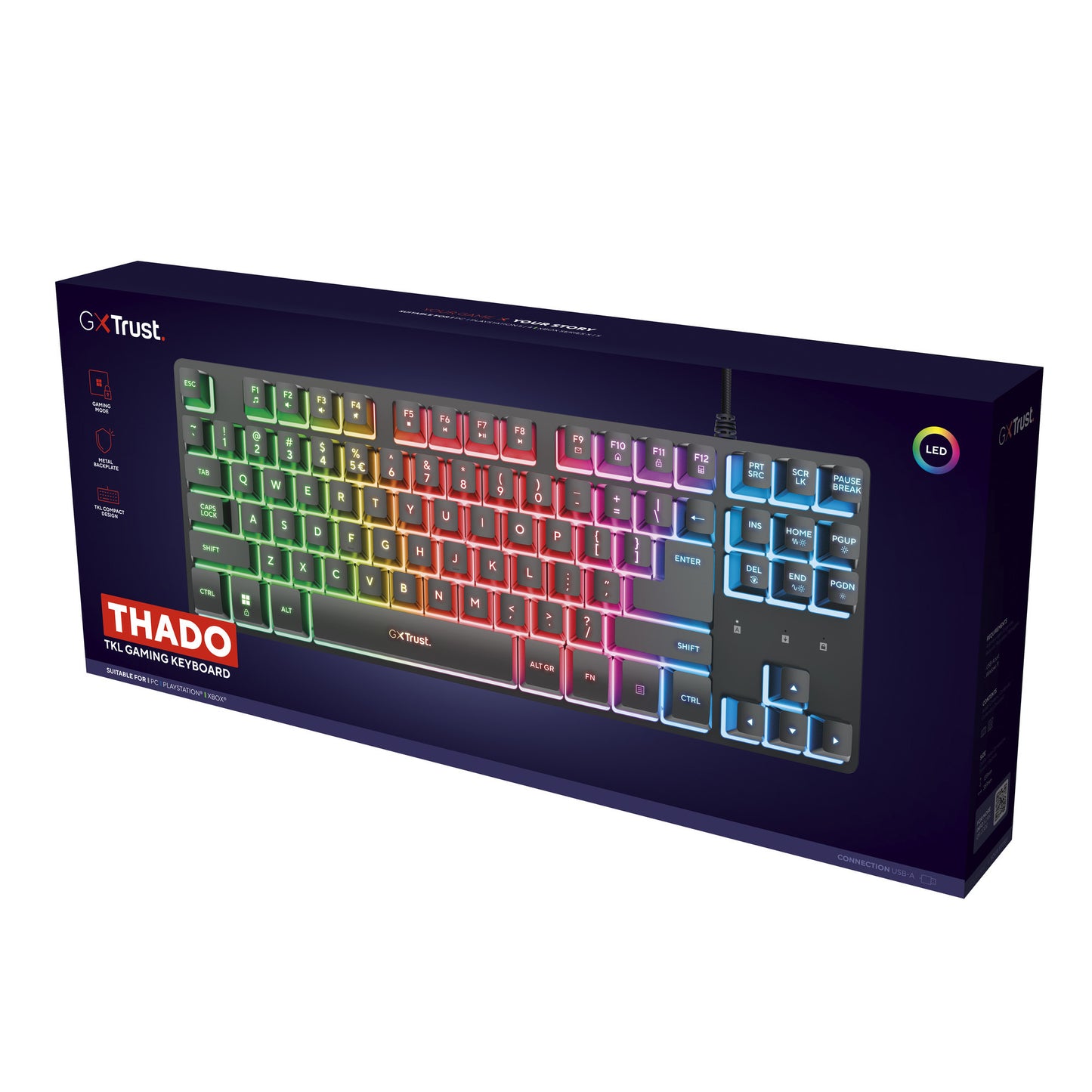 Tastiera Trust GXT 833 Thado con illuminazione TKL, tastiera da gioco (nera, layout USA, 80% (TKL), RGB)