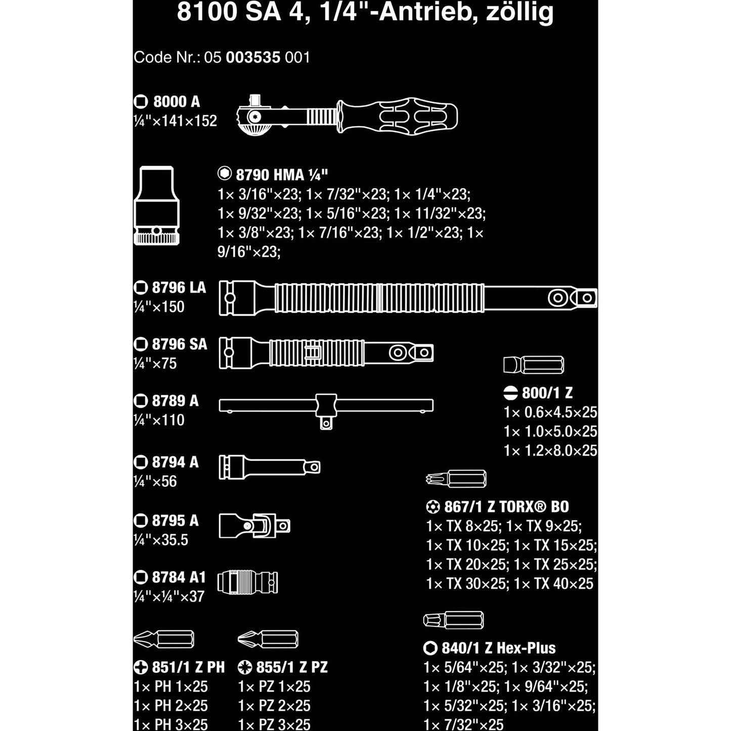 Wera 8100 sa 4 zyklop speed ratelset, 1 4 gereedschapsset (zwart groen, 41-delig, speedratel met draaibare kop)