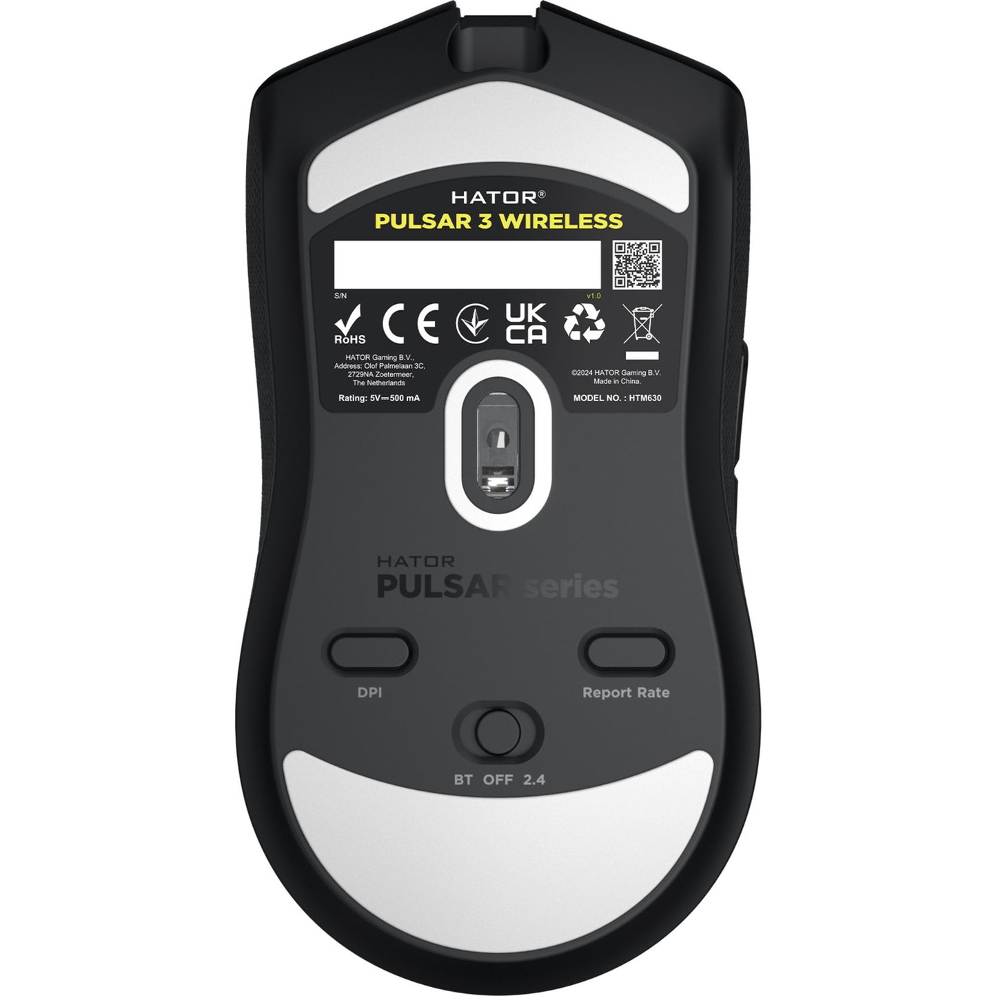 Ratón inalámbrico para juegos Hator Pulsar 3 (negro, 400 - 11.000 ppp, RGB, 2,4 GHz Bluetooth 5.1 USB)