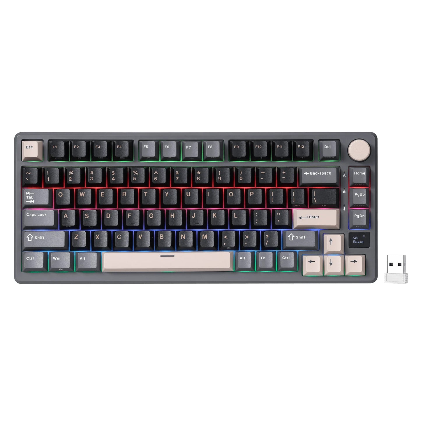 Tastiera da gioco wireless Royal Kludge M75 (layout USA, Phantom, interruttore marrone, 75%, RGB, hot swap, Bluetooth USB-C da 2,4 GHz)