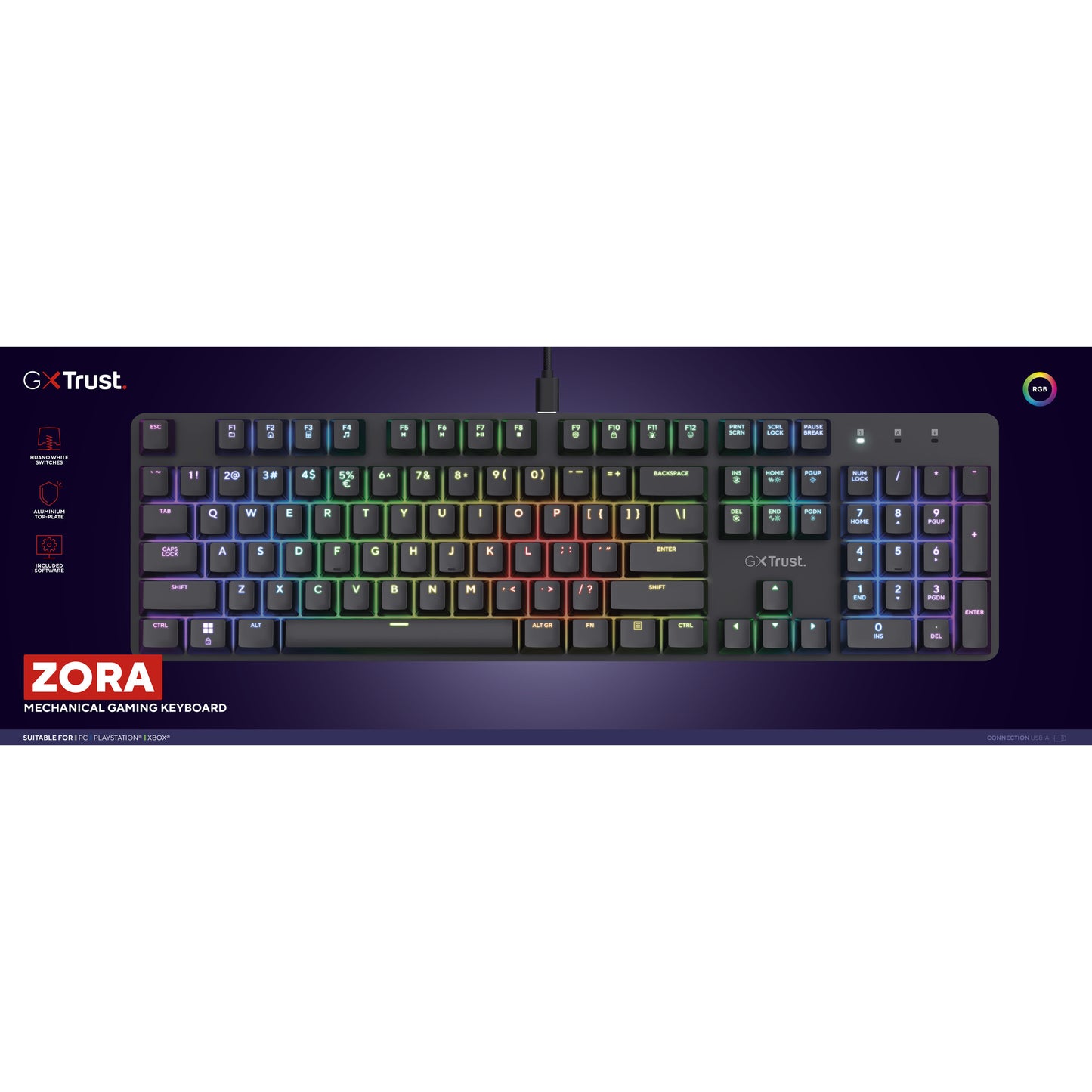 Trust GXT 871 Zora Tastiera da gioco meccanica, tastiera da gioco (nera, layout USA, rosso Huano)