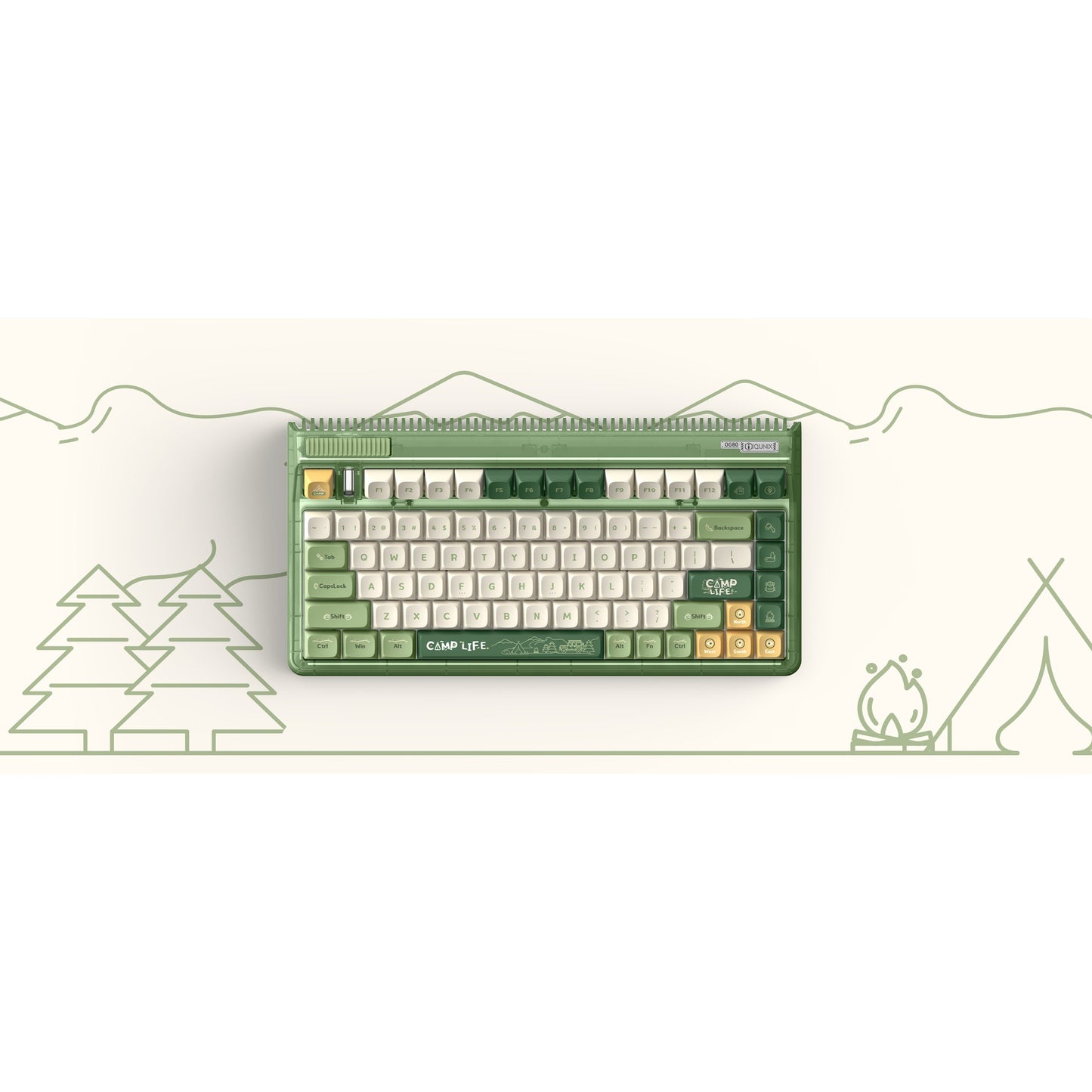 Iqunix og80 camping wireless mechanical keyboard (groen, us lay-out (qwerty), cherry mx red, 80% (tkl), rgb leds, hot-swappable, pbt, 2.4ghz | bluetooth 5.1 | usb-c)