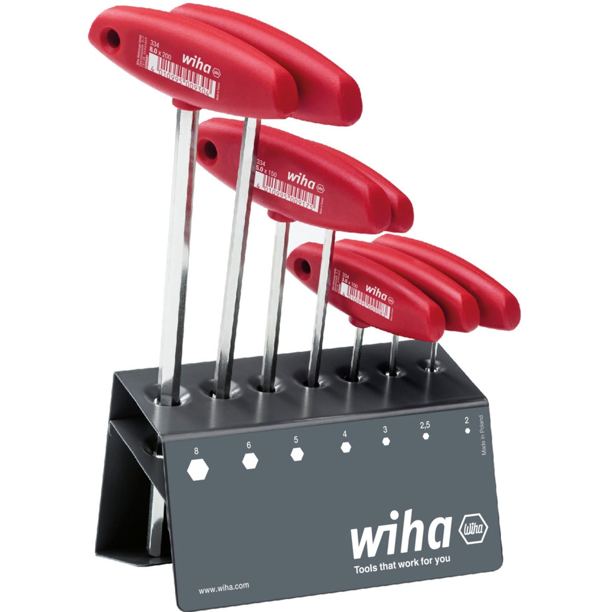 Wiha stiftsleutelset met dwarsgreep (rood, 8-delig, zeskant, hoogglans vernikkeld, incl. werkbankhouder )