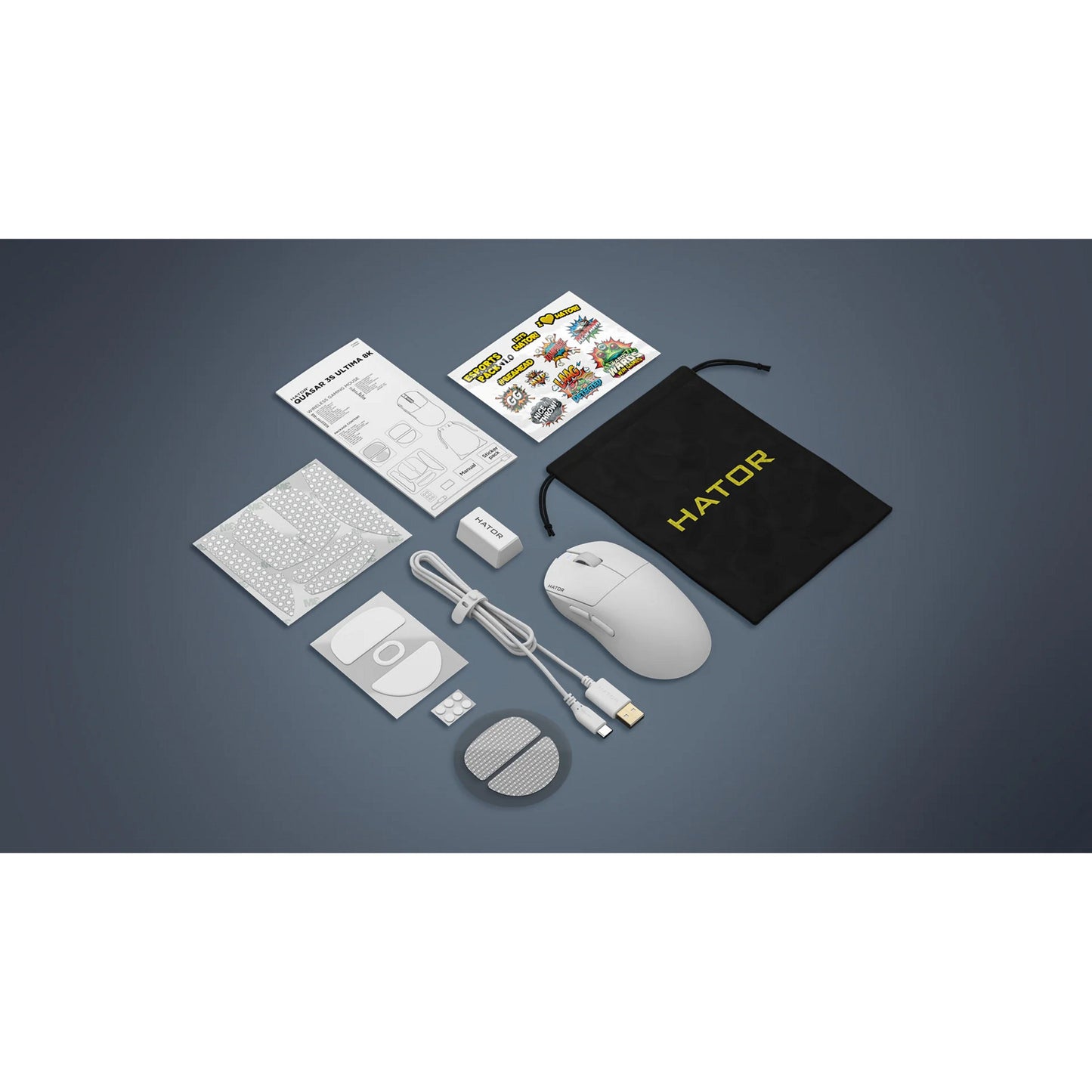 Mouse da gioco wireless Hator Quasar 3S Ultima 8K (bianco, 30.000 DPI, USB Bluetooth da 2,4 GHz)