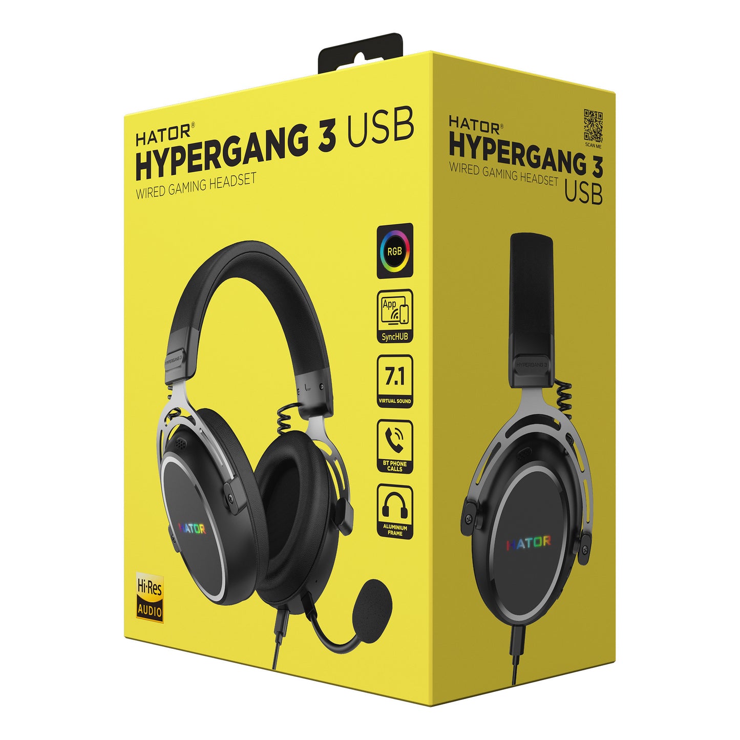 Cuffie da gioco over-ear USB Hator Hypergang 3 (nere, RGB, surround virtuale 7.1, Bluetooth USB)