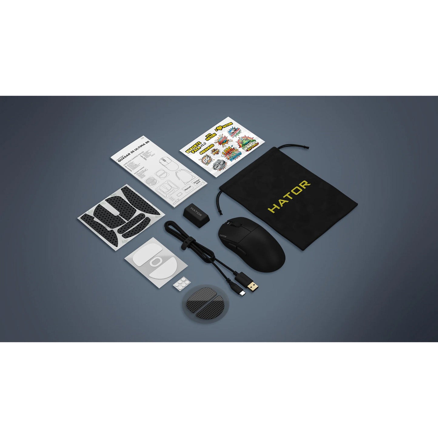 Mouse da gioco wireless Hator Quasar 3S Ultima 8K (Nero, 30.000 DPI, USB Bluetooth da 2,4 GHz)