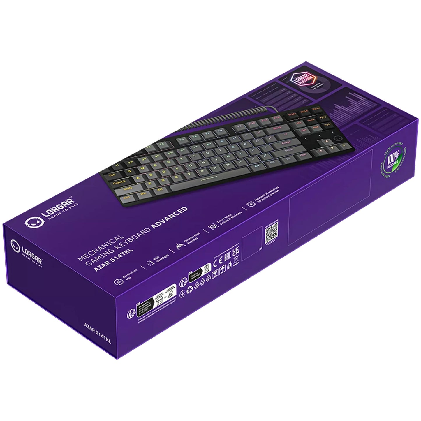 Lorgar azar 514tkl, tastiera da gioco (nera, layout us, logar dream, tkl, rgb)