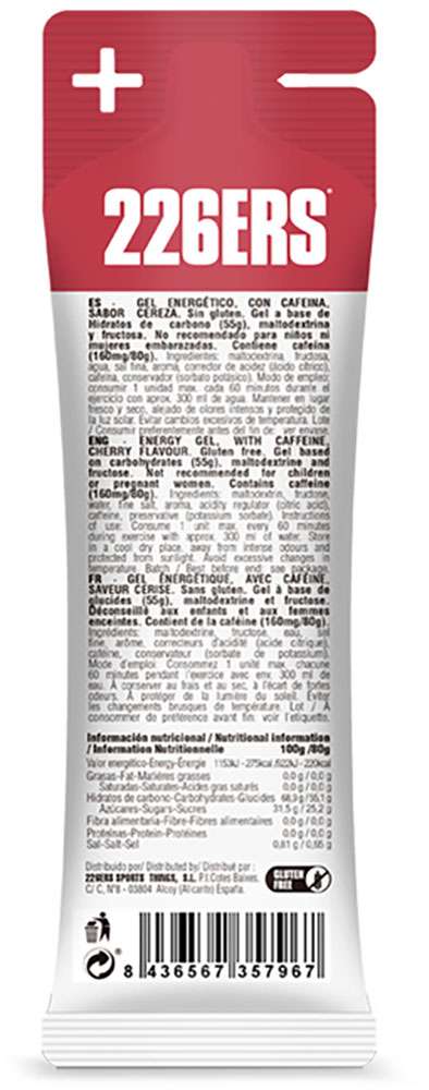 226ers gel alla ciliegia ad alto contenuto di fruttosio 160 mg di caffeina 80 g