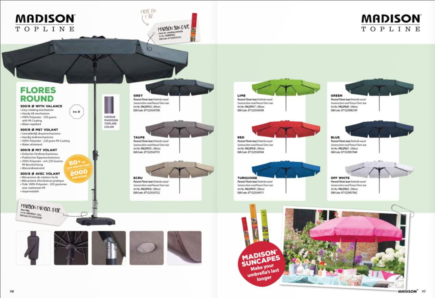 Madison sombrilla flores 300cm cenefa giratoria crudo