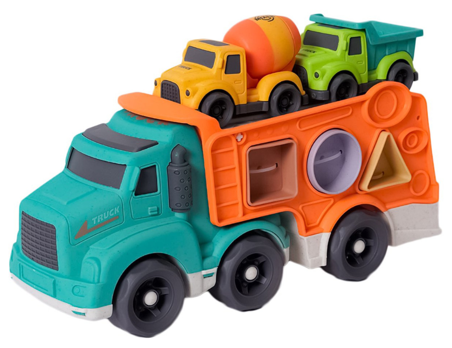 Camión de bioplástico Bio Toys con clasificador de formas - incl. 2 carros pequeños