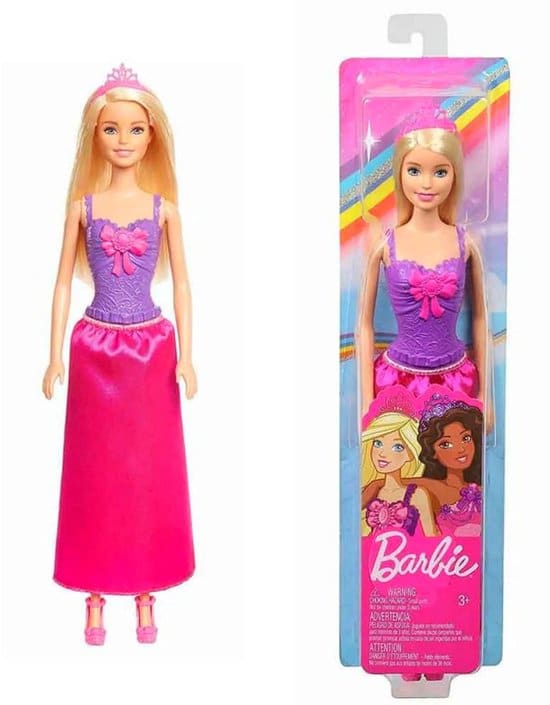 Principessa bionda con outfit viola e fiocco rosa
