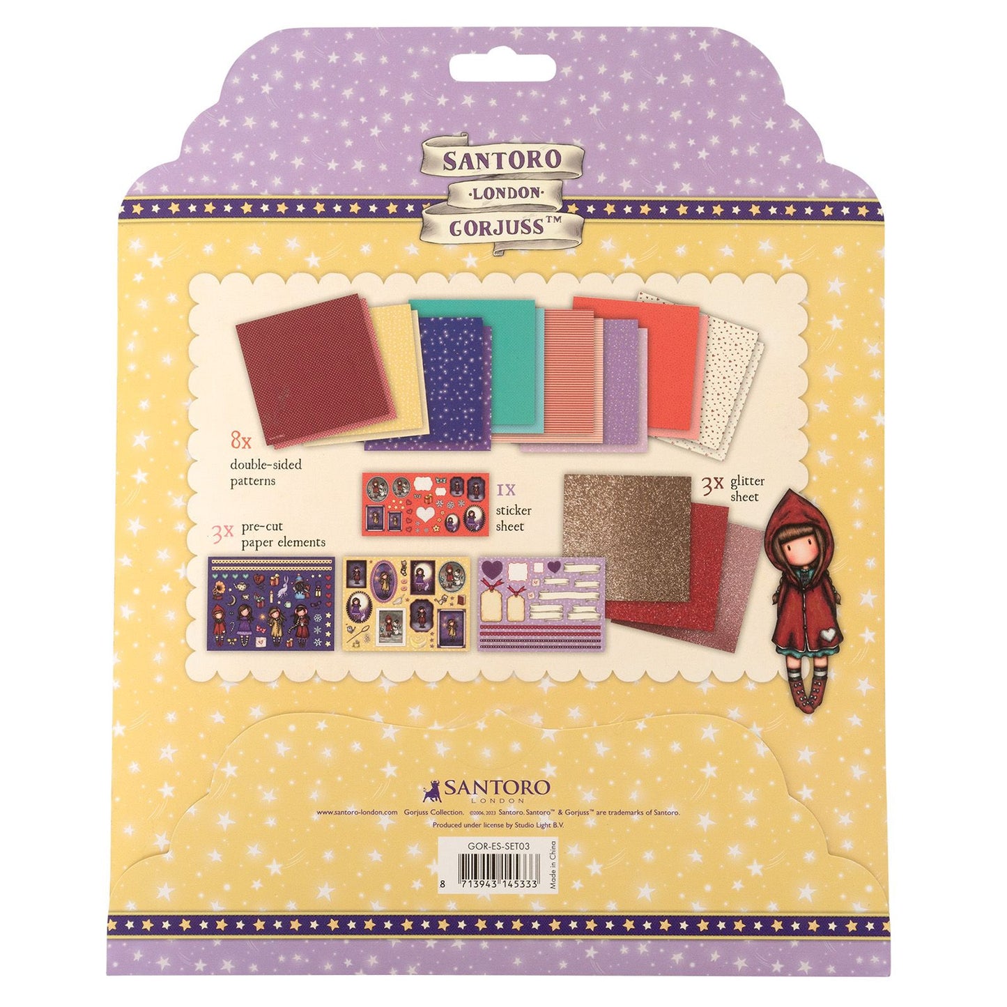 Luce da studio • set di carta per artigianato Gorjuss Essentials, adesivi glitterati