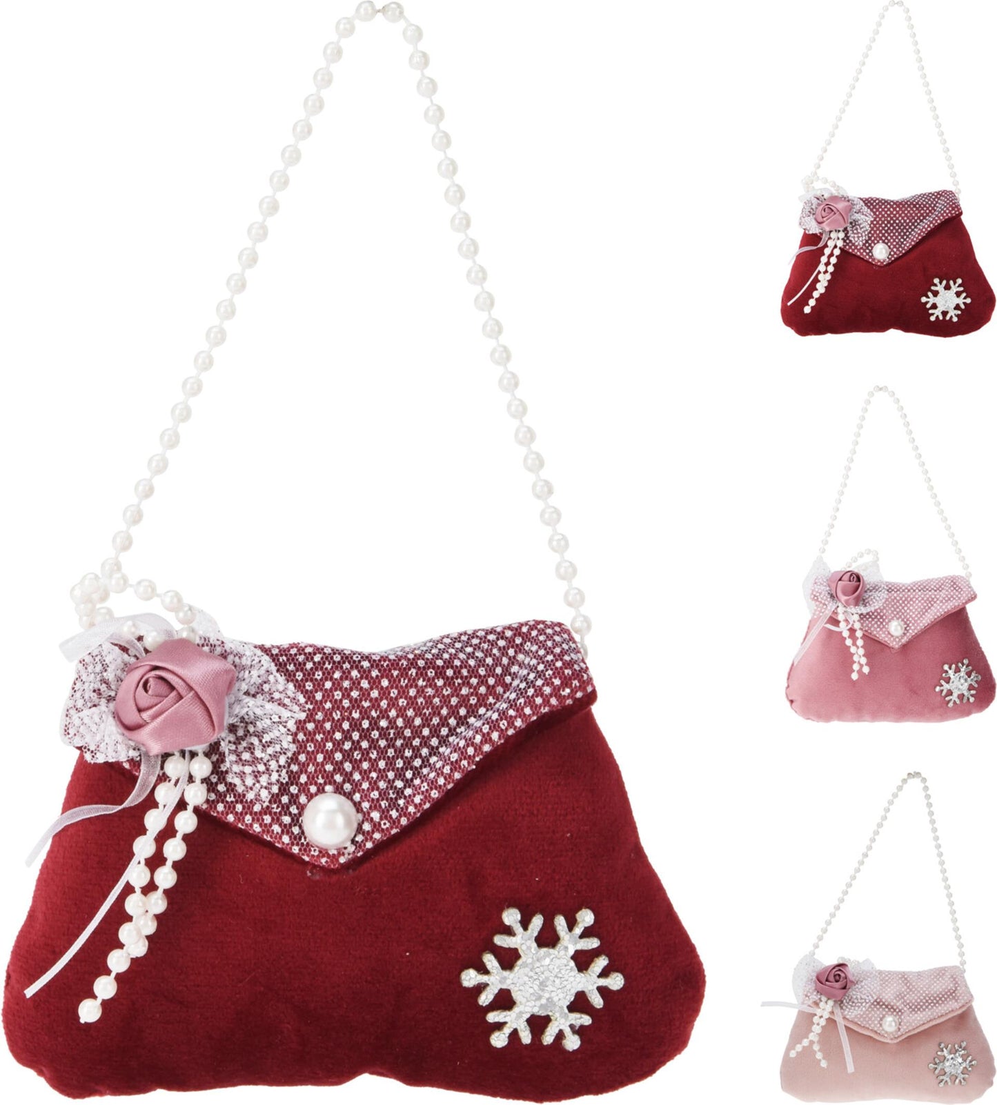 Home styling Borsa natalizia con ciondolo con rosa e perline 8 cm