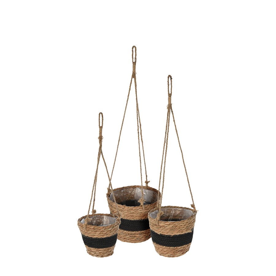 Juego de maceteros colgantes hoja de espadaña negro 3 piezas