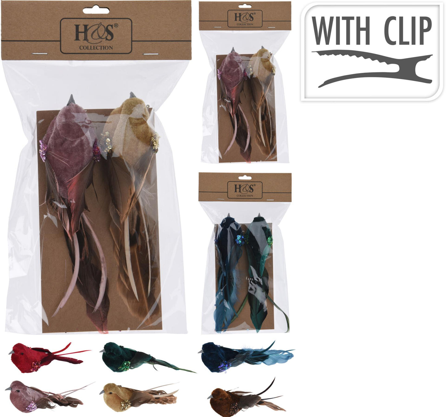 Set di 2 uccellini per lo styling domestico su clip