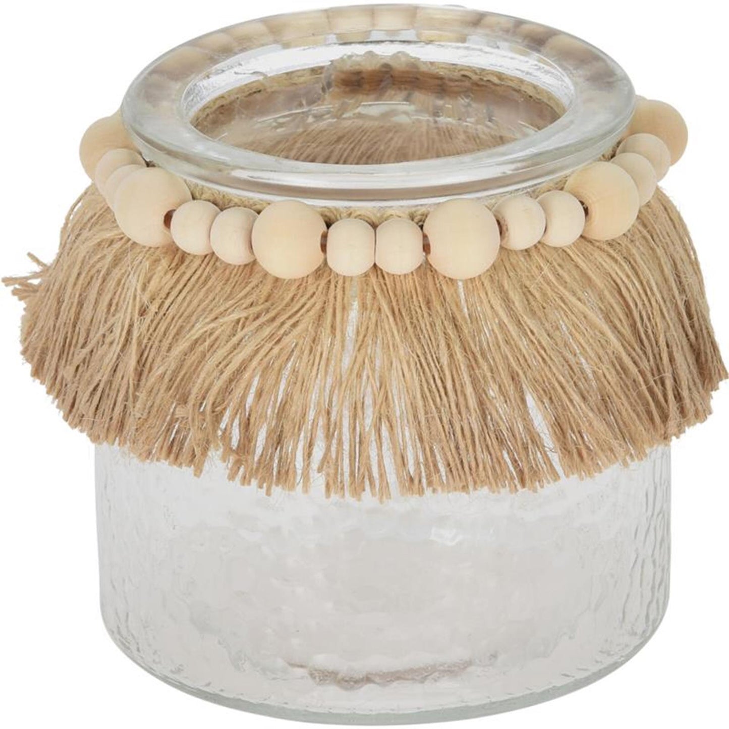 Cosydecor lanterna in vetro con rafia e perline 11 cm