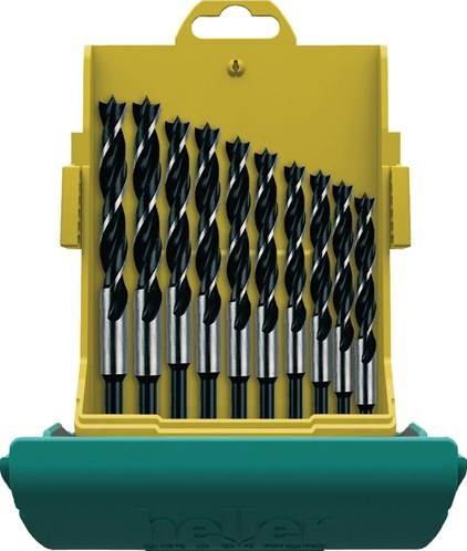 Set di punte elicoidali per legno per riscaldamento centralizzato Heller | 10 pezzi | D. 3, 4, 5, 6, 7, 8, 9, 10, 11, 12mm | maxxbox acciaio al cromo-vanadio | 1 pezzo - 24646 - 24646