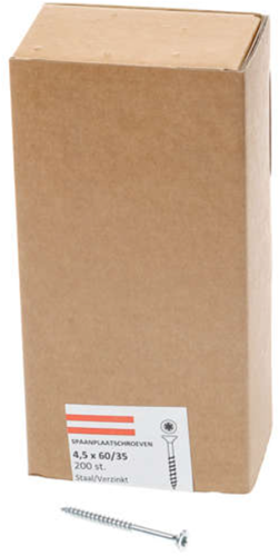 Vite per truciolare Hoenderdaal testa zincata testa svasata filetto parziale torx tx25 4,5x60 35 | 200 pezzi - 0206.01.34001