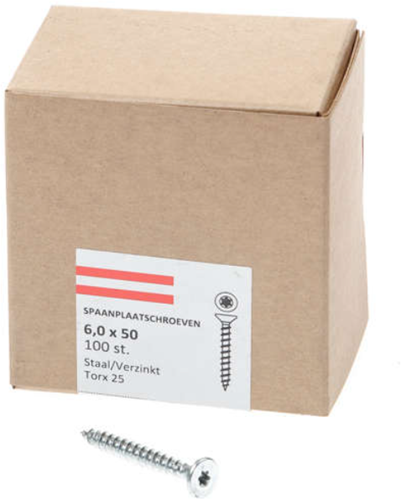 Tornillo para aglomerado Hoenderdaal galvanizado cabeza plana rosca completa torx tx25 6.0x50 | 100 piezas - 0206.01.49901