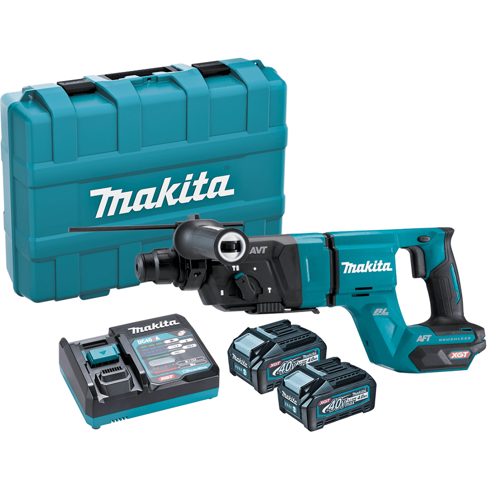 Martello combinato a batteria Makita HR007GM201 | 40 V massimo | sds-plus | 2 batterie da 4,0 Ah + caricabatterie rapido | nella custodia di plastica