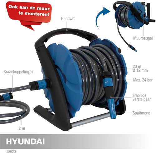 Enrollador de manguera Hyundai 20 metros | Espesor de manguera de 12 mm - 58620