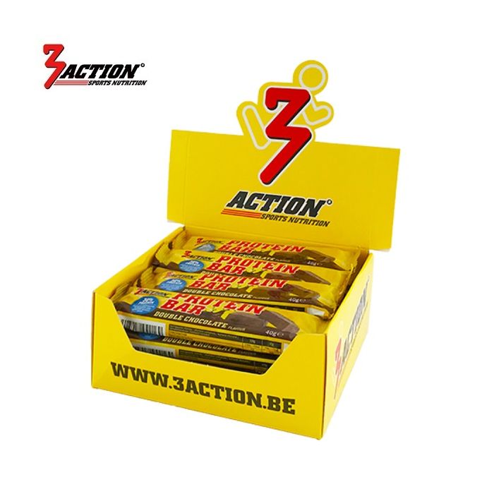 Barrita proteica 3action doble chocolate 40 gramos - caja expositora 20 piezas - 1202030021