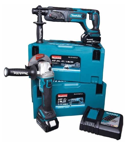 Juego combinado Makita dlx2153tj1 - amoladora angular inalámbrica dga504 + taladro percutor inalámbrico MR241